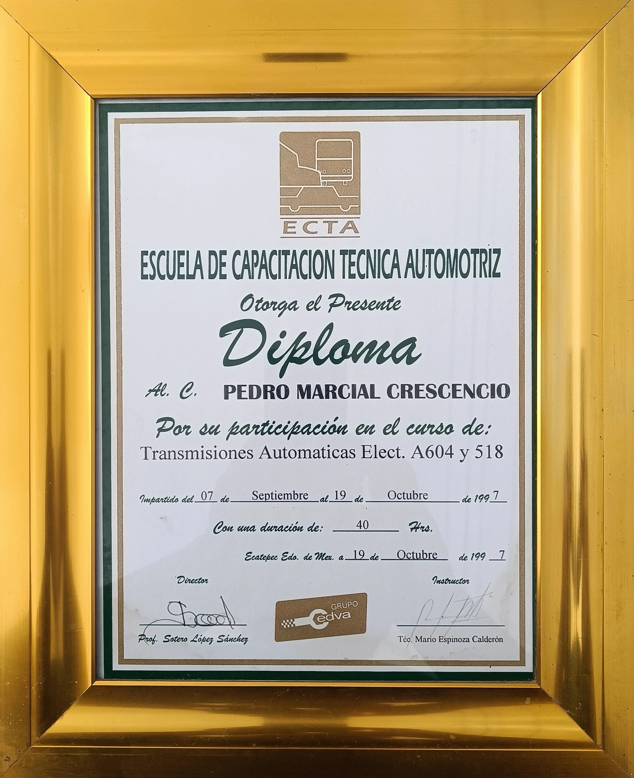 Diploma curso transmisiones automáticas 1997